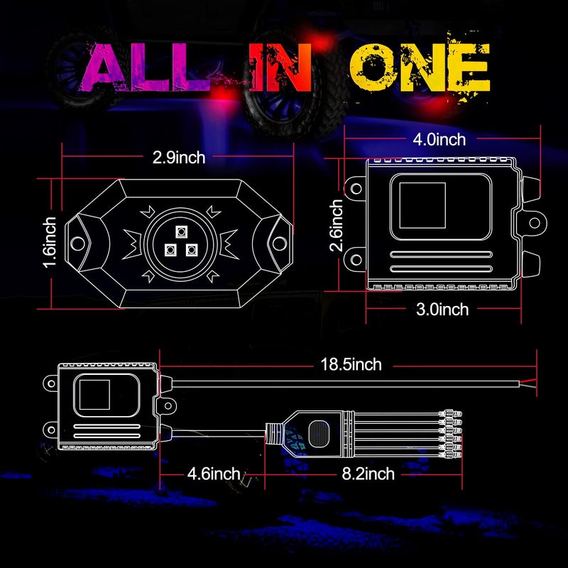 OFFROADTOWN RGB LED Rock Lights with 6 pods Neon Trail Rig Lights Underglow Universal for UTV ATV Polaris Can-Am Yamaha Honda Tundra - Image 2